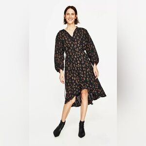Zara Floral Printed Tie Black Dress